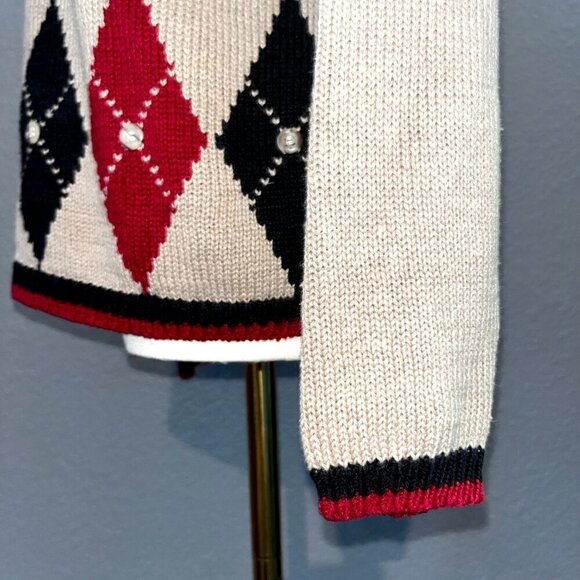 Vintage 70's 80's BOUNDARY WATERS Argyle Zip Up Padded Shoulder Cardigan Sweater - Picture 6 of 10